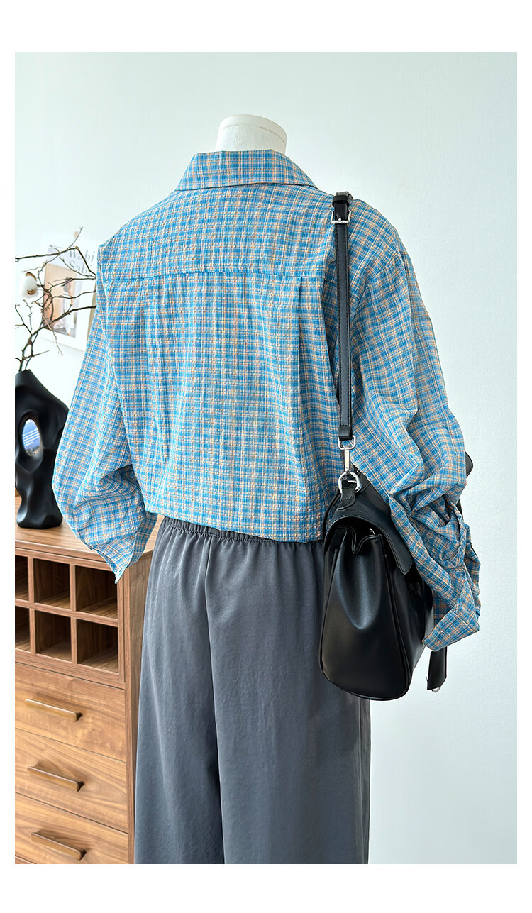 ENC Vintage Artistic Plaid Shirt Classic Trendy Versatile Blouse 2026 Women's Spring Summer Lightweight Sun Protection Top 22