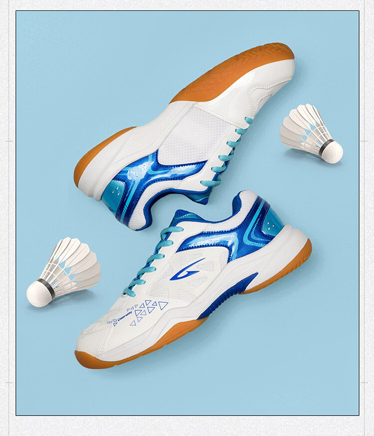 DEERWAY Unisex Badminton Shoes Casual Training Lightweight Soft Sole Breathable White Lake Blue Size 40 17