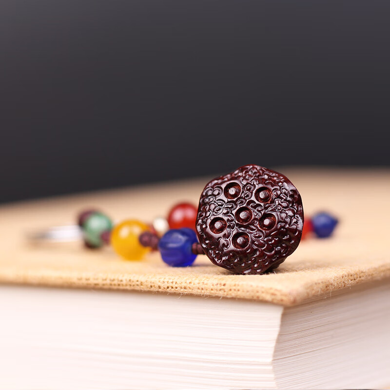 玉随乐印度小叶紫檀手工木雕莲蓬木质钥匙扣汽车挂件文玩把玩件