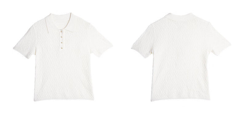 Olrain Summer New POLO Collar Commuter Rhombus Jacquard Knit Sweater for Women White L 17