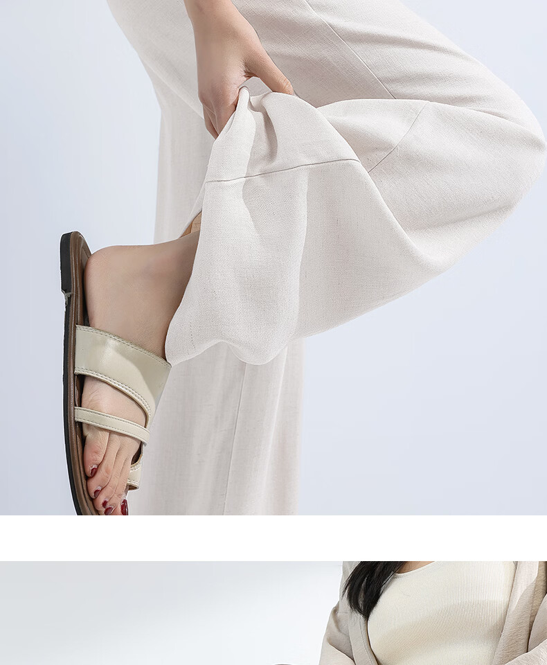 MINISO Women's Linen Wide-Leg Pants 2026 New Summer Thin High-Waist Lazy Style Straight Pants Slim Casual Trousers 20