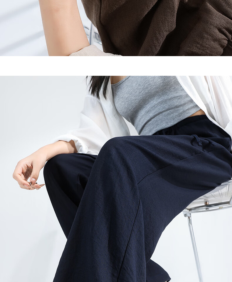 MINISO Women's Linen Wide-Leg Pants 2026 New Summer Thin High-Waist Lazy Style Straight Pants Slim Casual Trousers 23