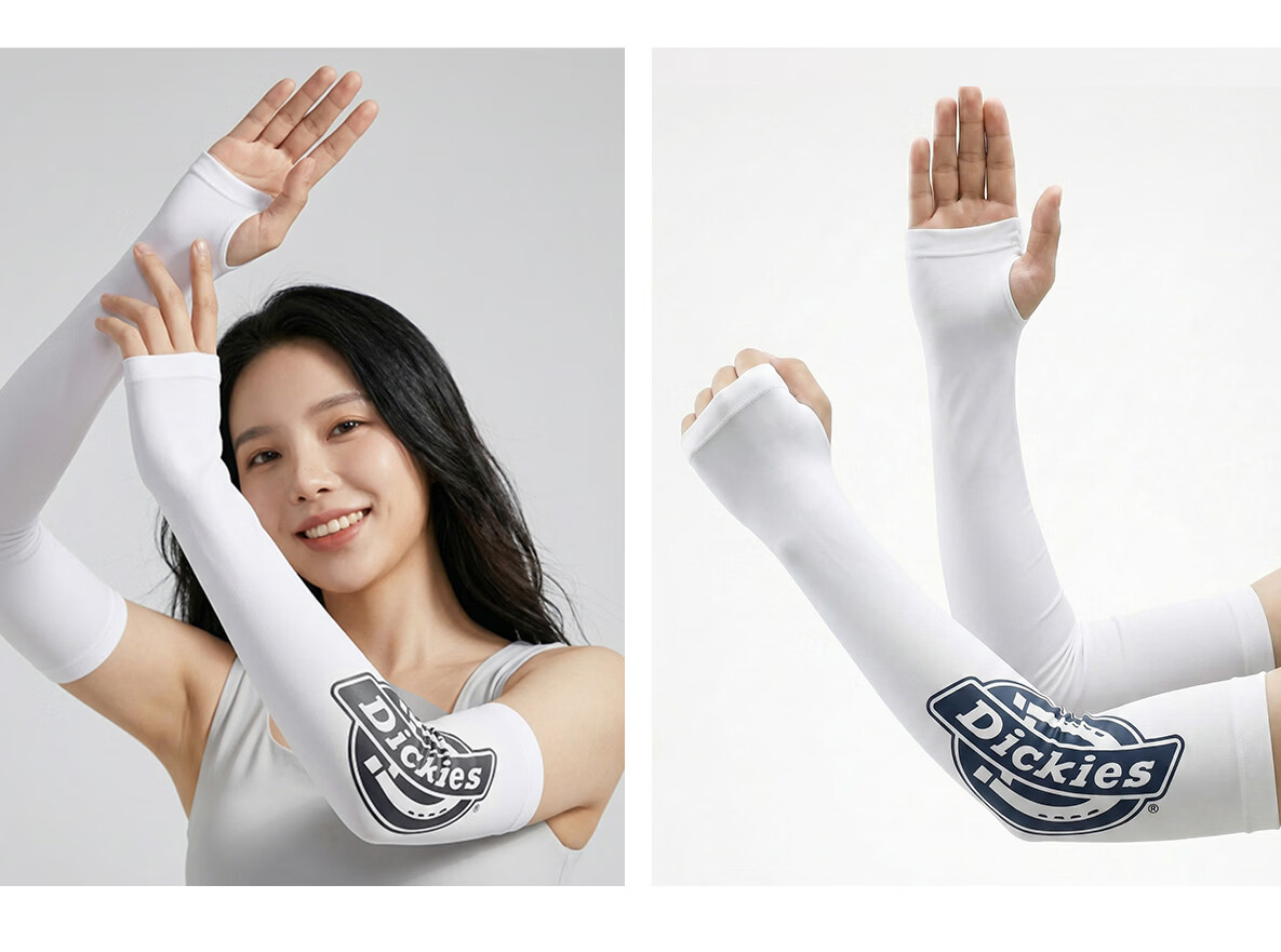 Dickies UPF50+ Sun Protection Ice Silk Arm Sleeves Unisex Summer UV Protection Breathable Cooling Cycling Sleeves White 15