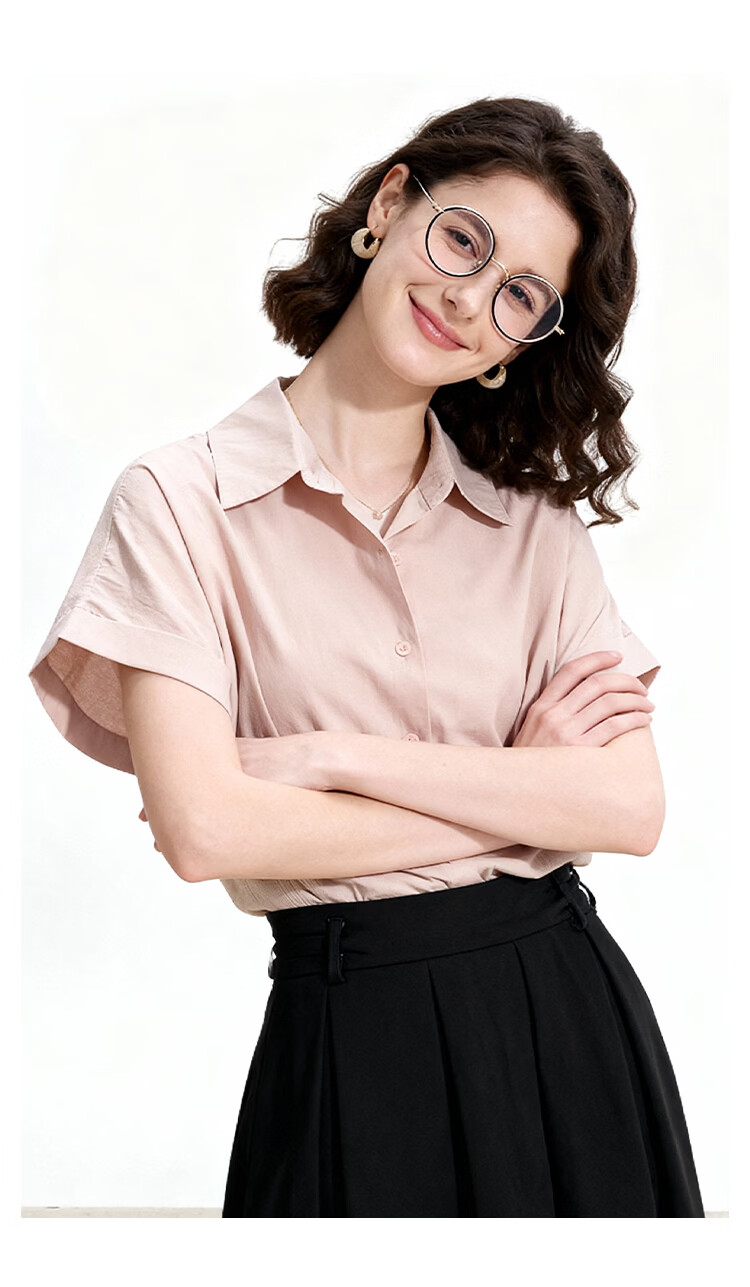ENC Korean Style Loose Casual Short Sleeve Shirt Daily Work Commute Blouse for Women Summer Lightweight Breathable Comfortable Top 16