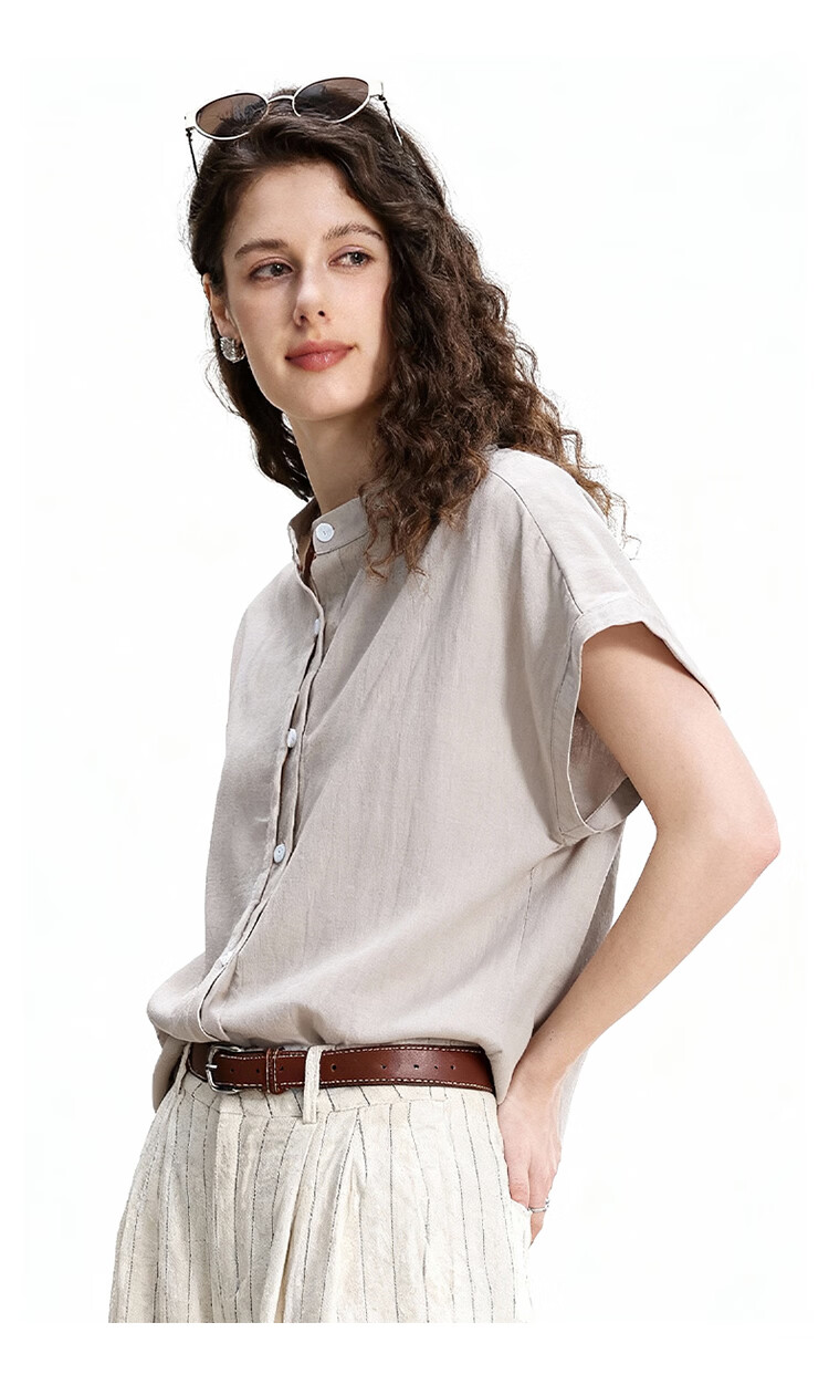 ENC Women's Relaxed Fit Short Sleeve Shirt Flutter Sleeve Simple High-End Summer New Lightweight Breathable Casual Versatile Top 4