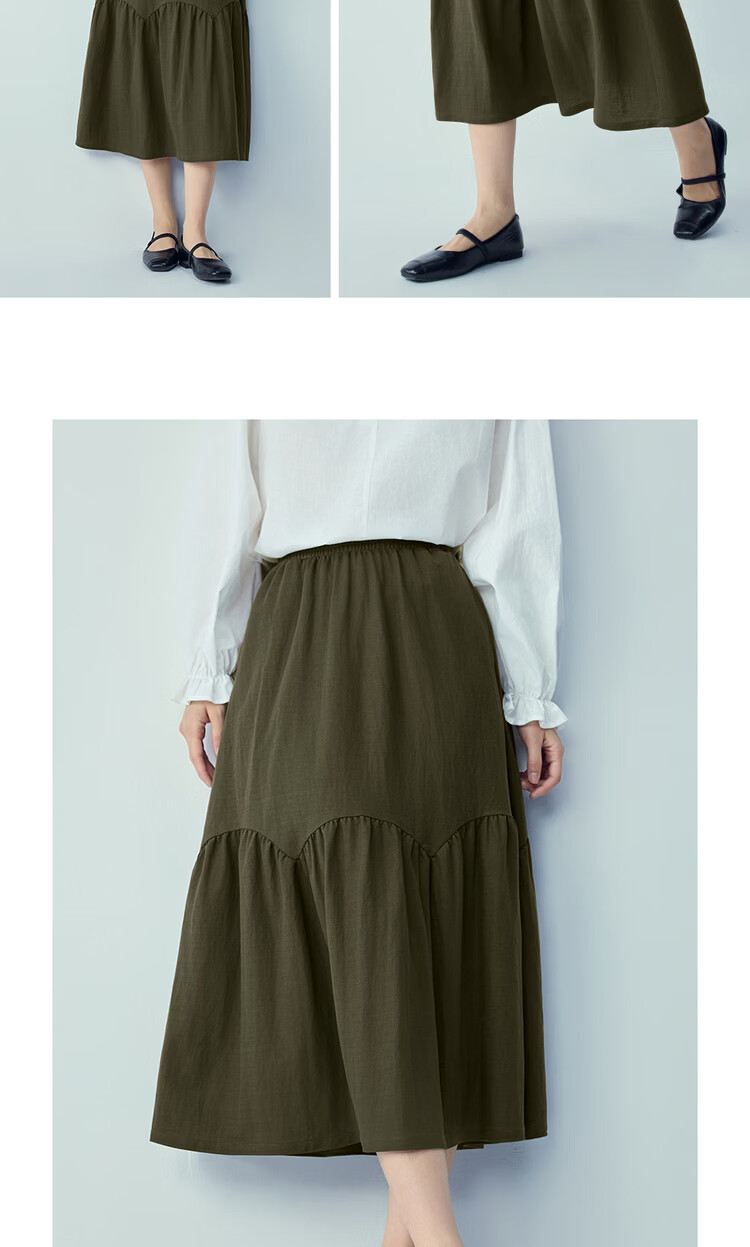 Giordano 2026 Summer Black Tech Mosquito-Repellent Spliced Pleated Elastic Waist A-Line Skirt for Women 05466455 13