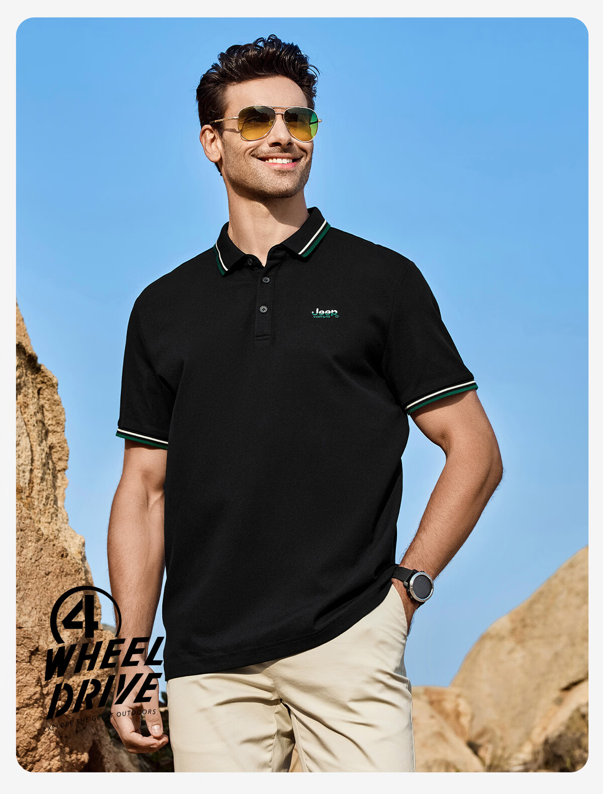 JEEP Outdoor Men's Summer Antibacterial Moisture-Wicking Quick-Dry Polo Shirt Short Sleeve Mountain Climbing Business Casual Commuter Top 22