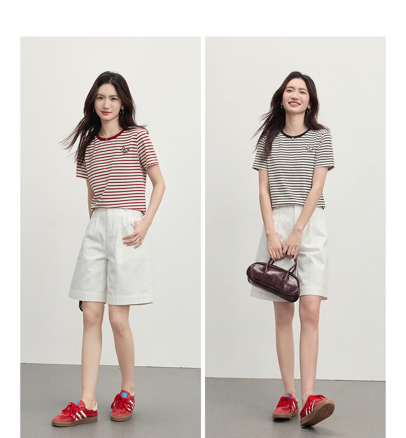 Sllsky Nautical Stripe Short Sleeve T-Shirt Women Summer 2026 New Casual Fashion Colorblock Crew Neck Shoulder Top 7
