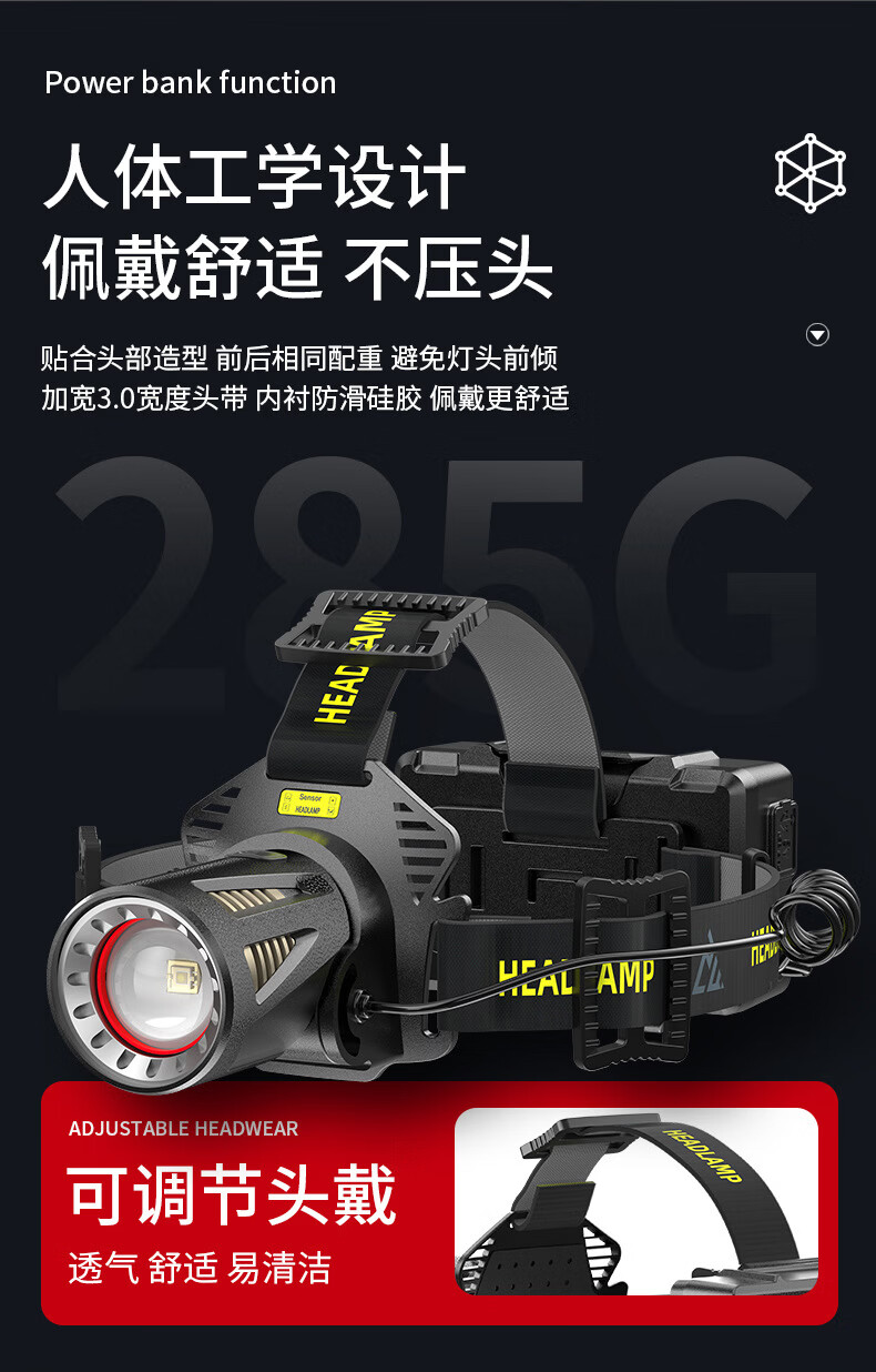 Cavalry Headlamp, High Brightness, Rechargeable, Ultra-Bright, Motion-Sensing, Night Fishing Specific, Head-Mounted Illumination, Long Battery Life, Lithium Battery, Outdoor Mining Lamp 12