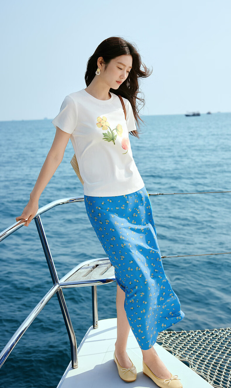 Sllsky Korean Style Floral Print Short Sleeve T-Shirt for Women 2026 Summer New Versatile Youthful Cropped Top 5
