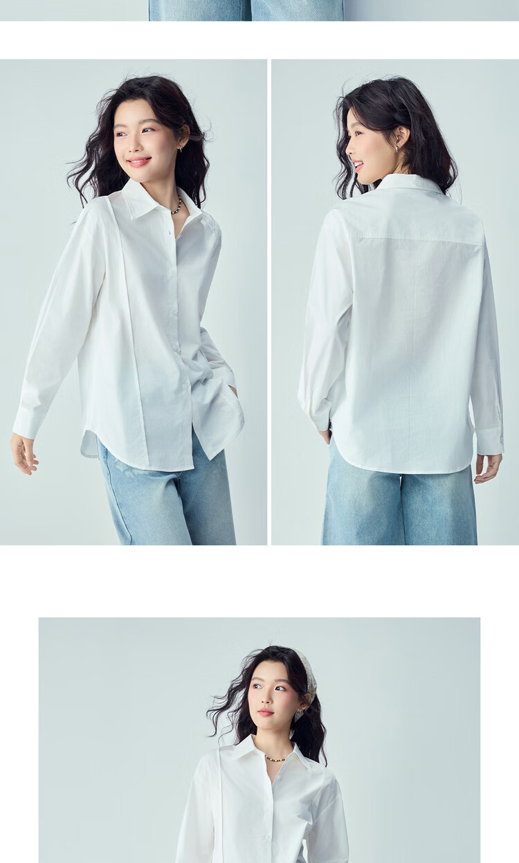 Giordano 2026 Spring New Pure Cotton Solid Color Distressed Loose Fit Casual Workwear Women's Long Sleeve Shirt 13346120 12