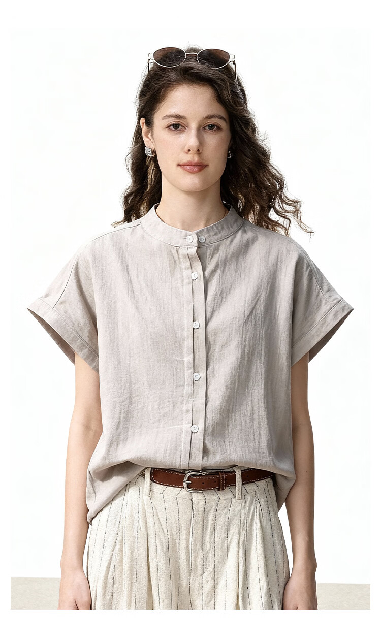 ENC Women's Relaxed Fit Short Sleeve Shirt Flutter Sleeve Simple High-End Summer New Lightweight Breathable Casual Versatile Top 6