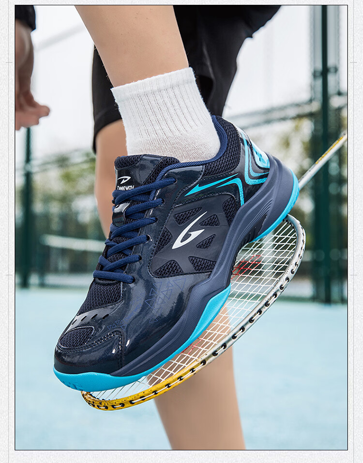 DEERWAY Unisex Badminton Shoes Casual Training Lightweight Soft Sole Breathable White Lake Blue Size 40 10