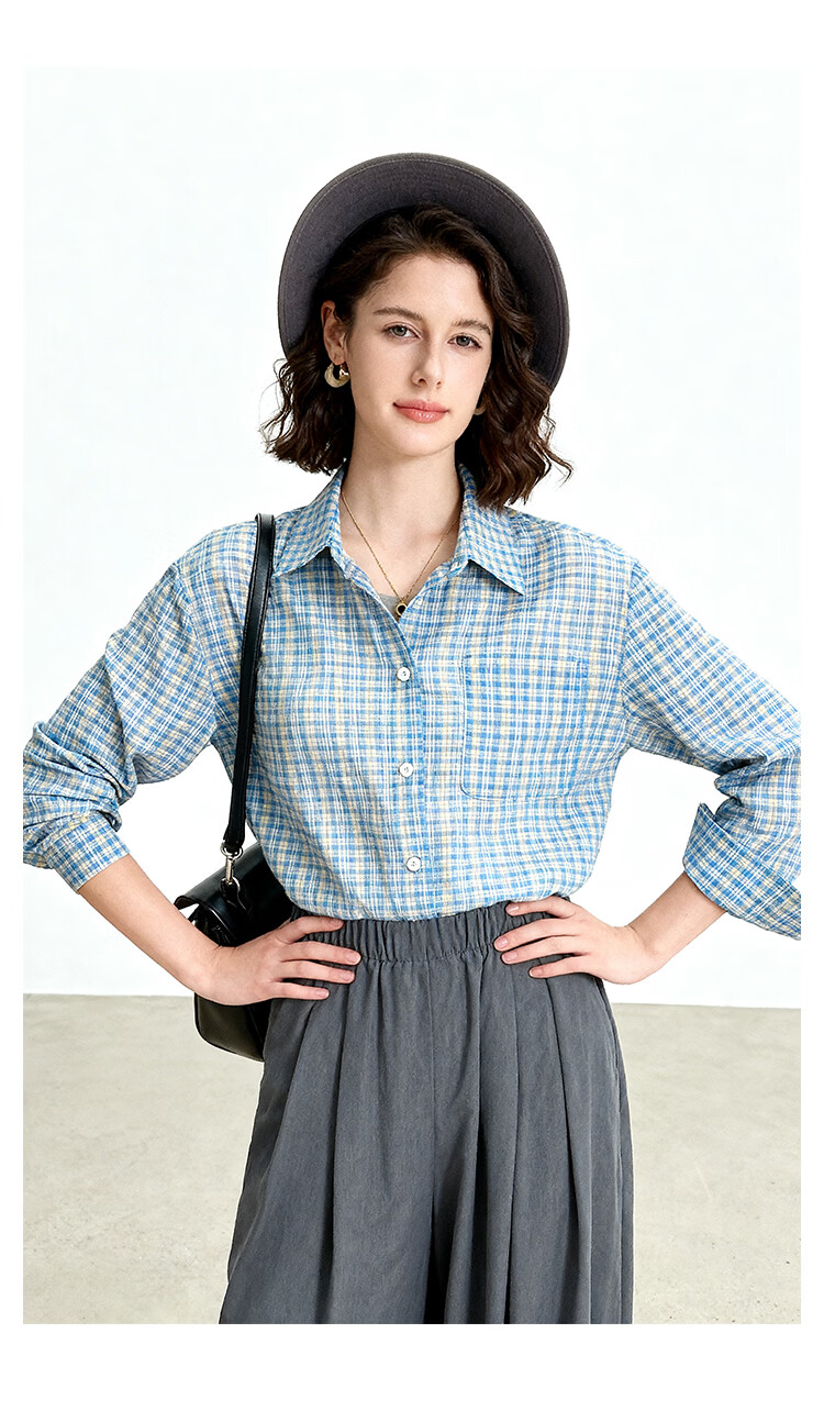 ENC Vintage Artistic Plaid Shirt Classic Trendy Versatile Blouse 2026 Women's Spring Summer Lightweight Sun Protection Top 14