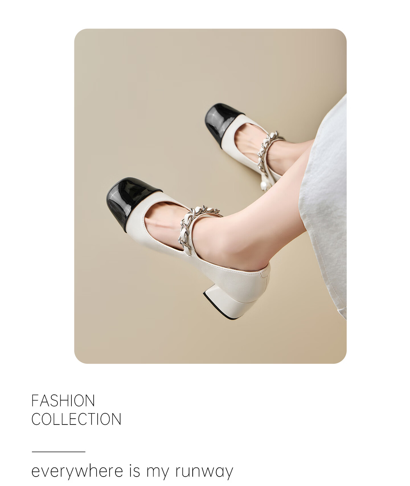 Josiny [Celebrity Style] Little Chanel Style Mary Jane Women's Shoes Spring Round Toe Chunky Heel French Leather Shoes White Size 34 12