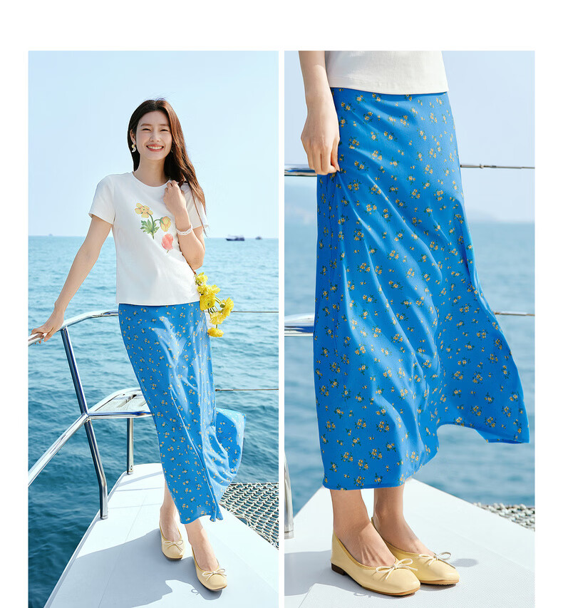 Sllsky Bright Klein Blue Floral A-Line Skirt for Women 2026 Summer Beach Vacation Style 7