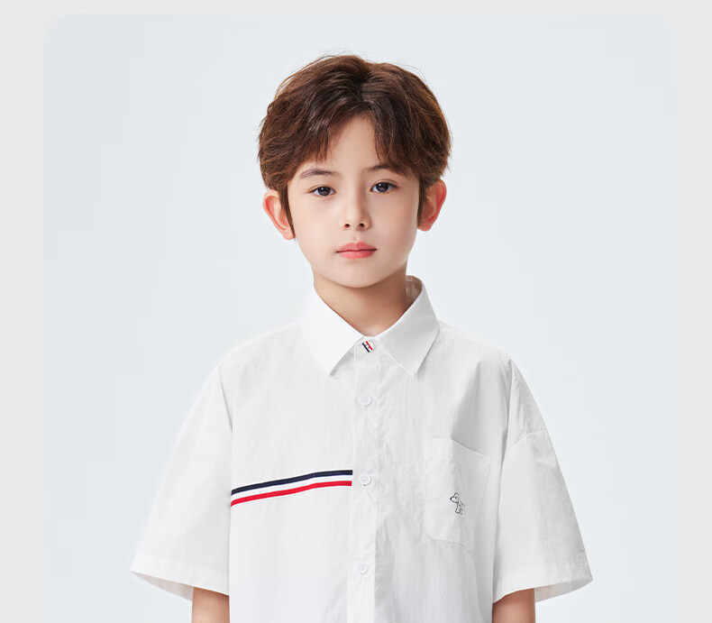 Romon Kids Short Sleeve White Shirt 100% Cotton Boys Pure Cotton School Style Performance Shirt Short Sleeve Shirt Style 1 Size 110 24