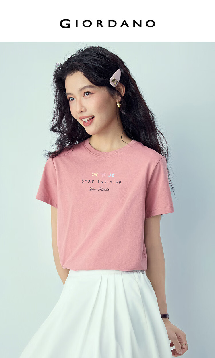 Giordano Women's Short Sleeve T-Shirt 2026 Summer New Pure Cotton English Slogan Print Crew Neck Top 13326300 3