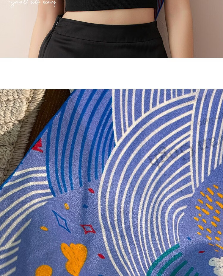 Lagur Cloud Graffiti Blue Healing Hand-Painted Original Summer Silk Scarf Triangle Scarf Women Cloud Graffiti 14