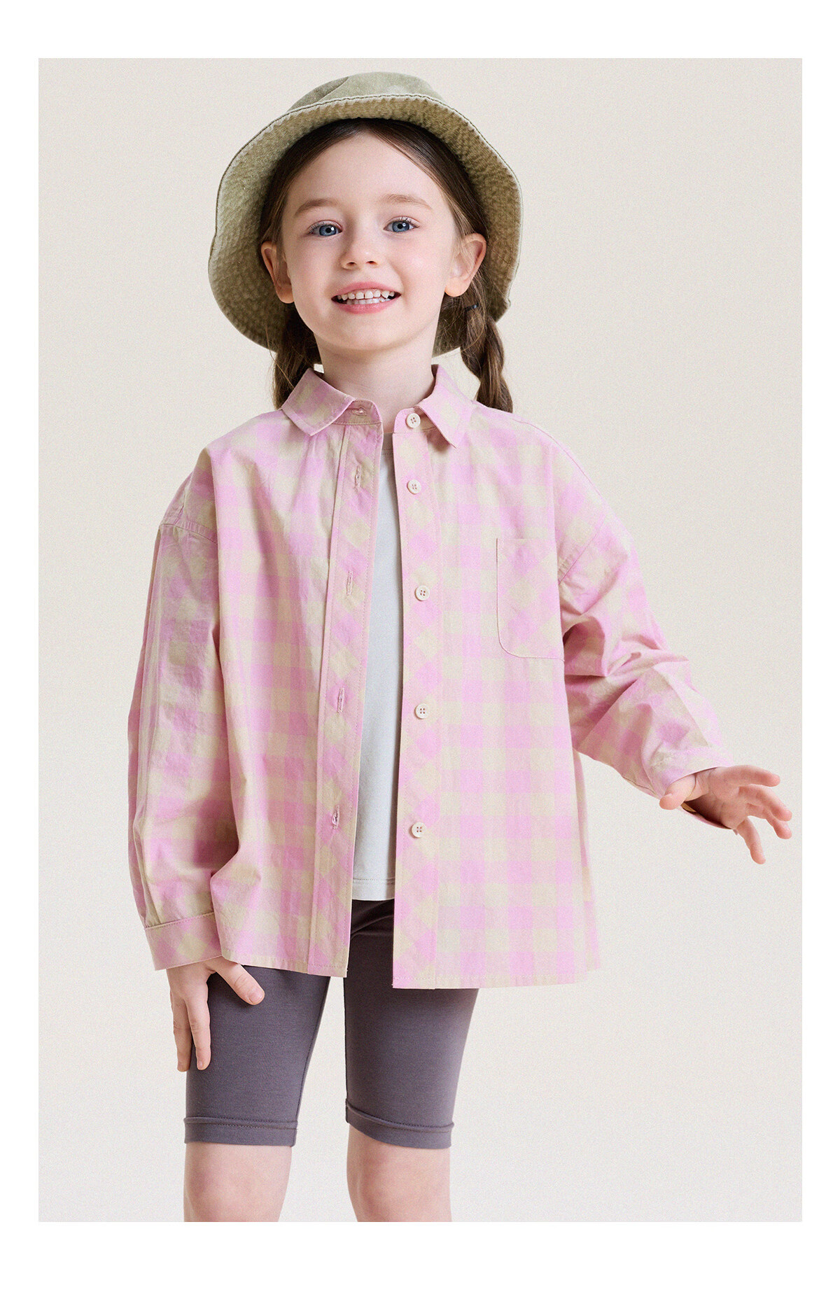 YoonA Mom Girls 2026 Spring Summer Elegant Plaid Shirt Summer Sun Protection Shirt Pink In Stock Size 140 24