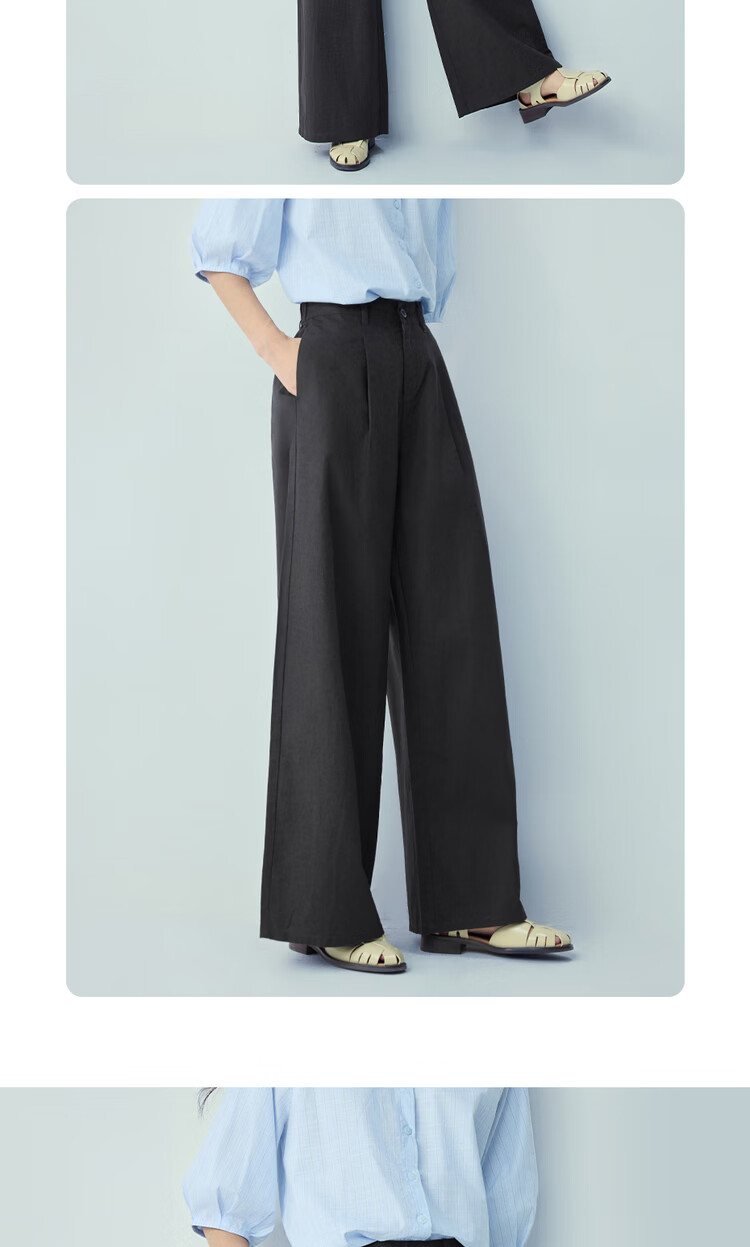 Giordano Women's Summer Linen Pants Cotton and Linen Loose Casual Pants Semi-Elastic Waist Wide-Leg Pants 13416310 17