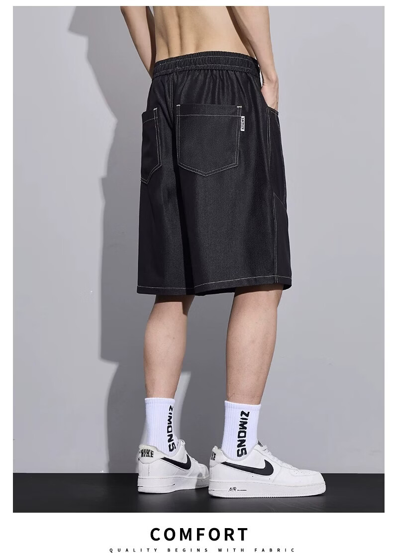 ROMON Men's Ice Silk Denim Shorts 2026 Summer Thin Loose Straight Casual Five-Point Pants 10