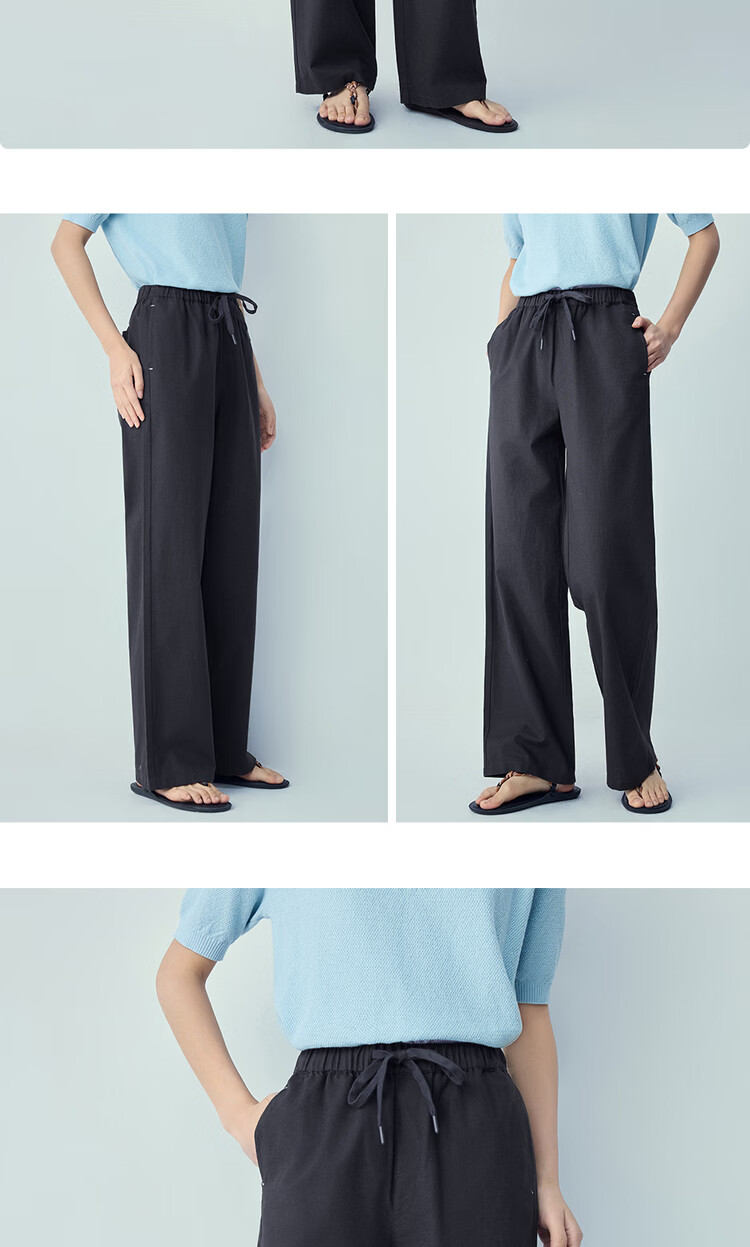Giordano Women's Linen Pants 2026 Summer New Cotton Linen Drawstring Elastic Waist Straight Casual Trousers 13416307 12