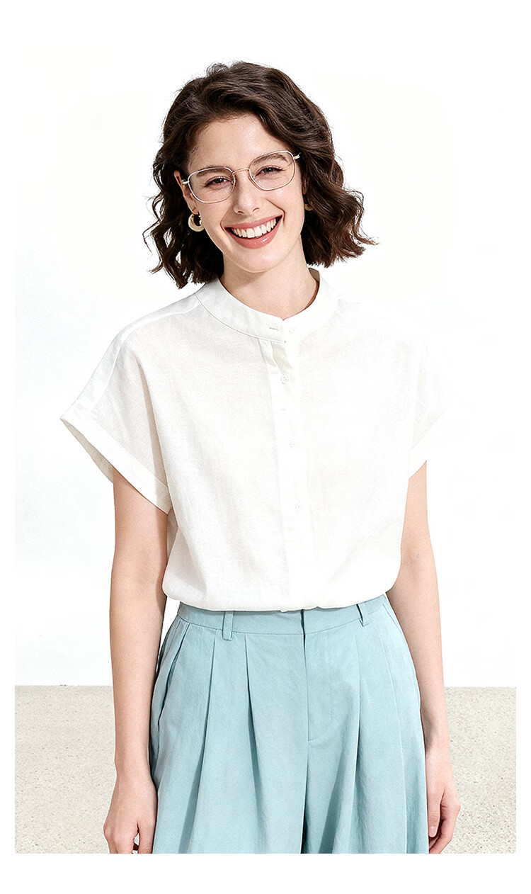 ENC Elegant Plain White Short Sleeve Shirt Literary Intellectual Style 2026 Women's Summer New Loose Comfortable Breathable Versatile Top 8