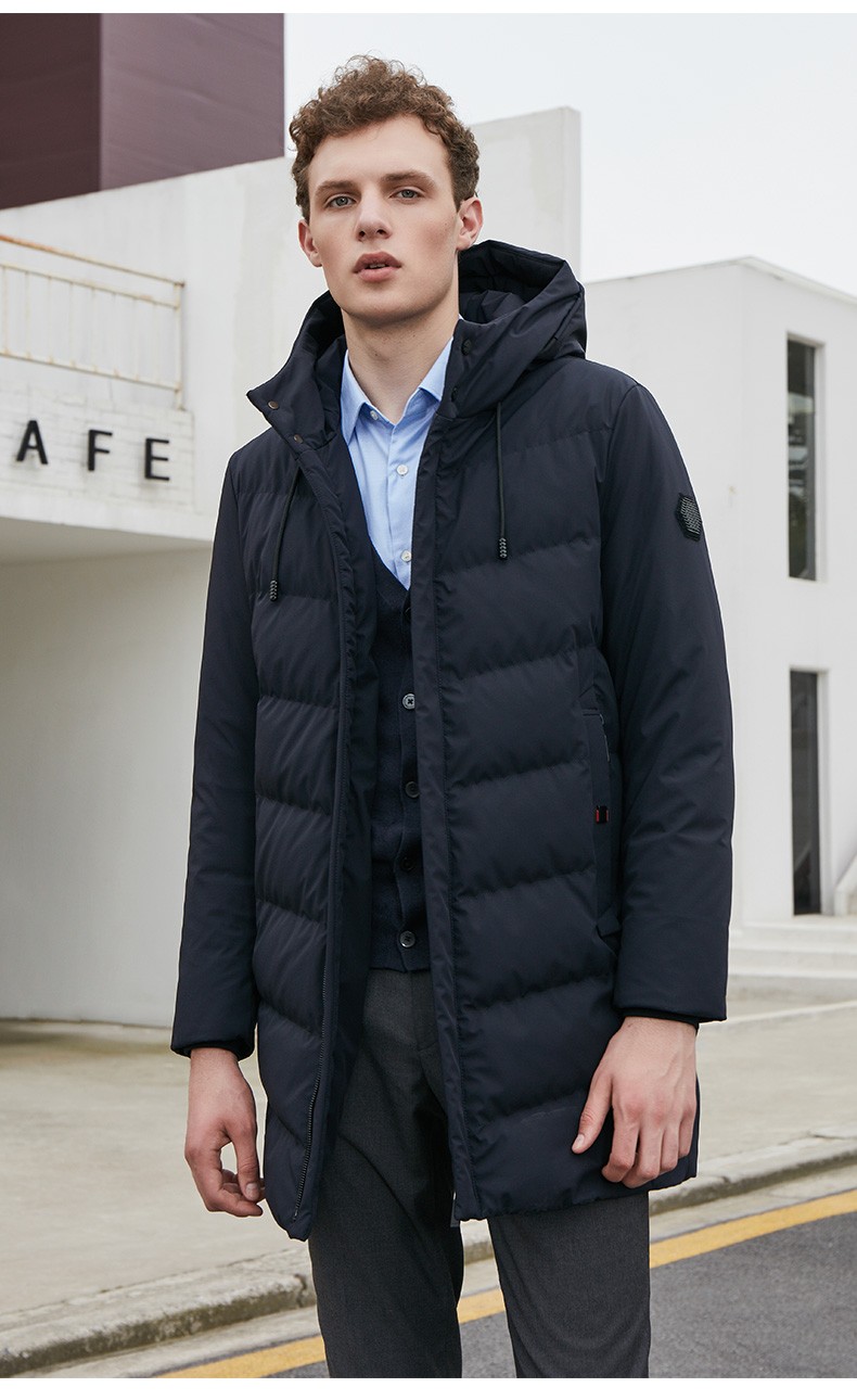 新款羽绒服男中长款英伦时尚修身显瘦抽绳连帽青年男士羽绒服ta18665