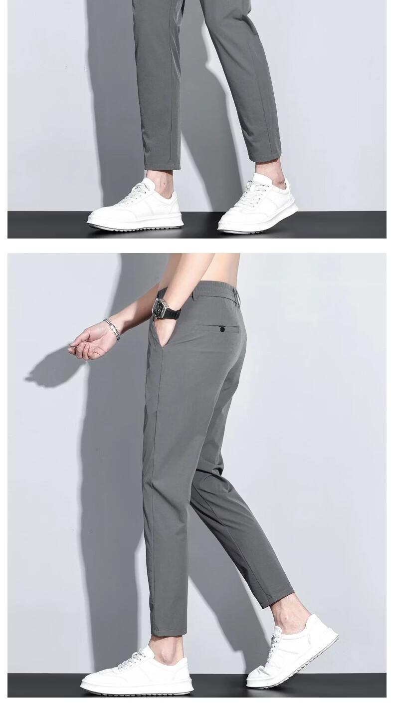 ROMON Casual Black Cropped Pants Men's Slim Fit Ice Silk Thin Small Suit Trousers Men's 2026 Summer New Versatile 17