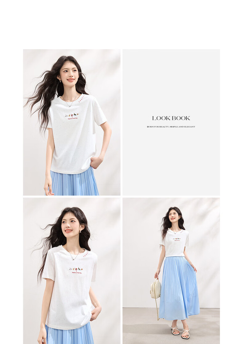 Sllsky Ice Cotton Color Dot T Cool Short Sleeve T-Shirt Summer Women's Fashion Round Neck Embroidered Shoulder Top 18