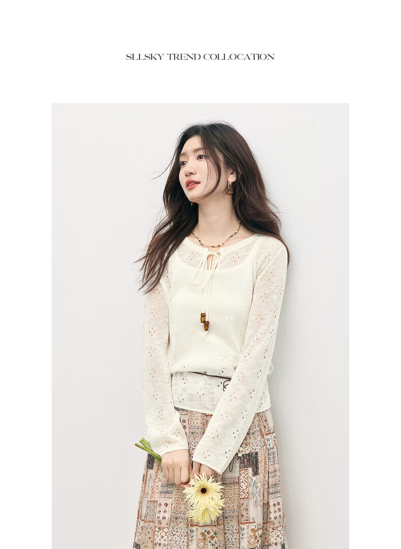 Sllsky Boshi Style Tencel Hollow Knit Summer 2026 New Loose Tie Round Neck Sun Protection Cover-up 17