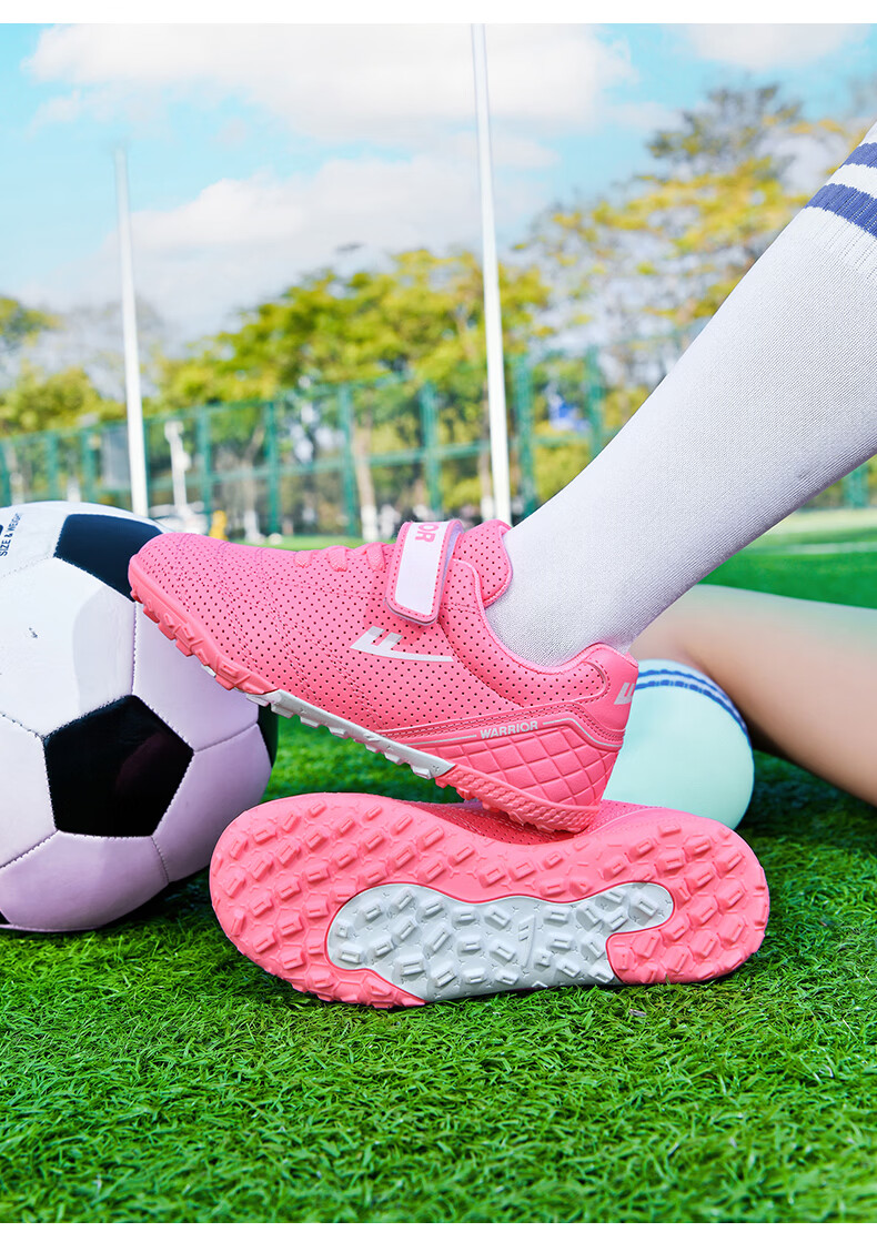 Warrior Girls' Soccer Shoes Studded TF Velcro Children's Youth Student Sneakers 685 Pink Studs Size 33 5