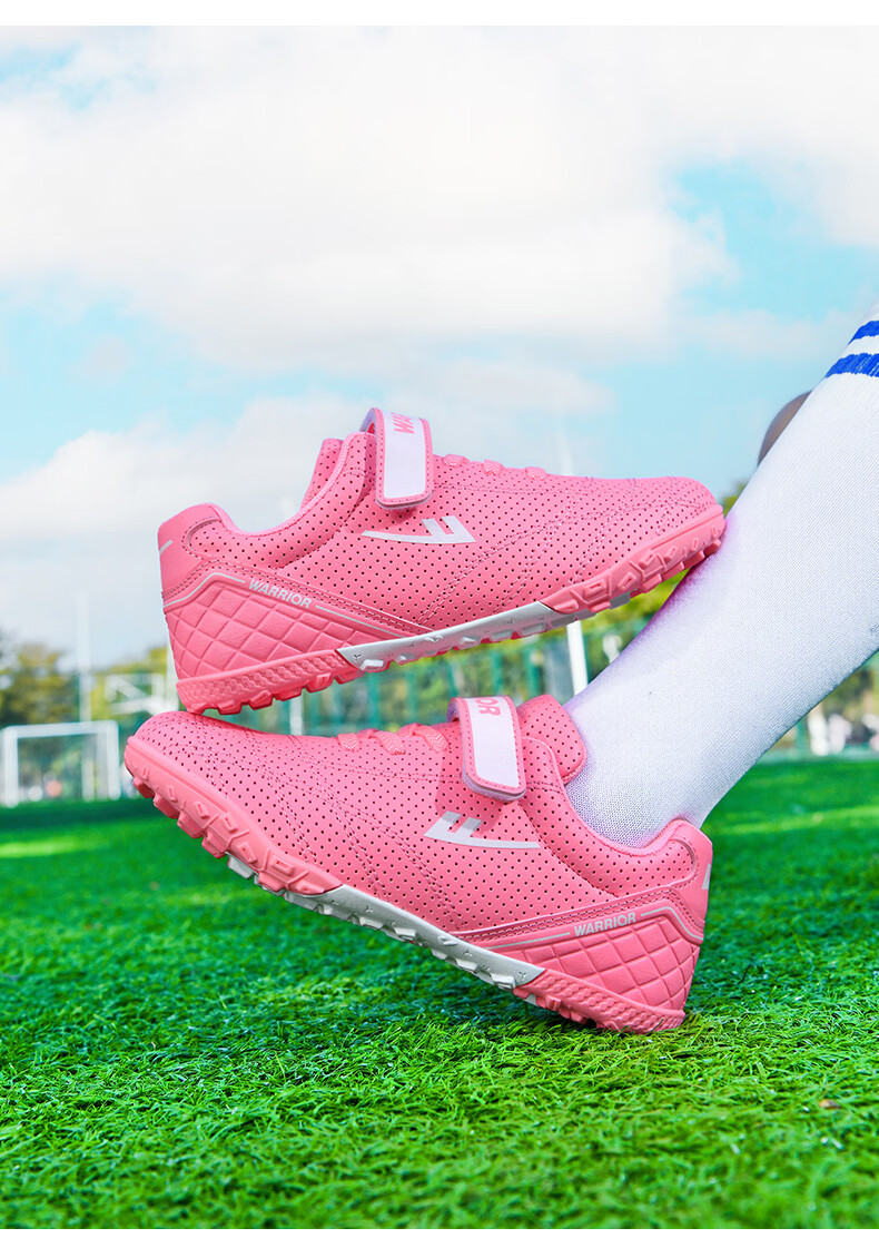 Warrior Girls' Soccer Shoes Studded TF Velcro Children's Youth Student Sneakers 685 Pink Studs Size 33 4