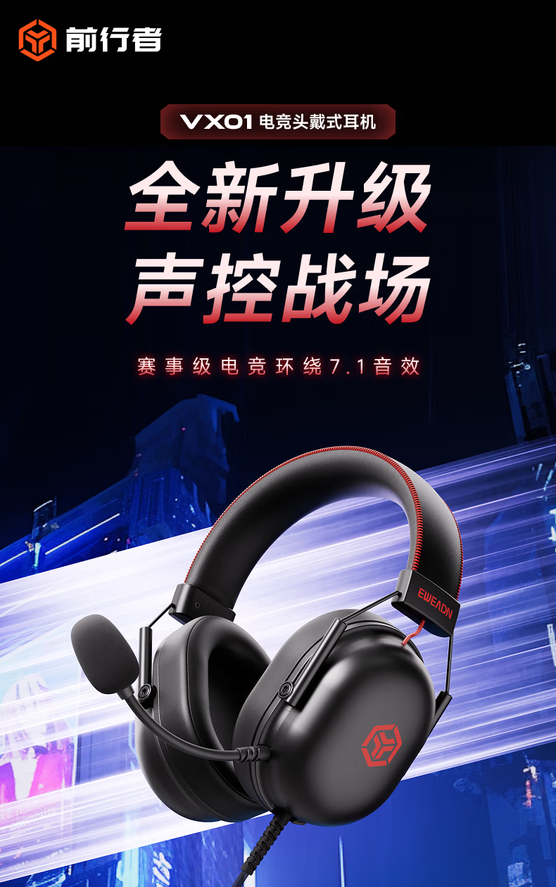 EWEADN VX01S Wireless Bluetooth Four-Mode Wired Gaming Headset Over-Ear 7.1 Surround Sound PC Esports Headphones for FPS Games 1