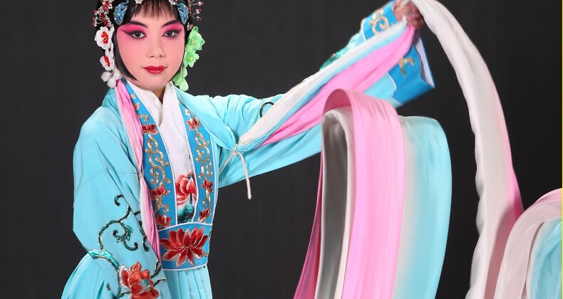 舞台演出花旦梨园戏服六一儿童戏曲服装青衣水袖天女散花 天蓝色 12米