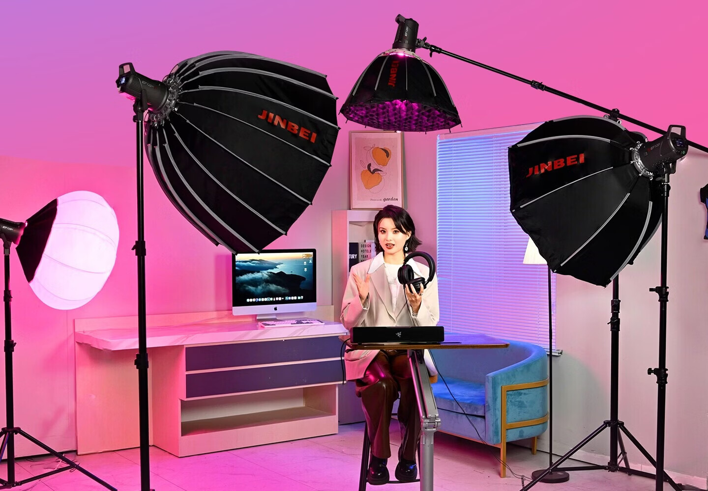 JINBEI EF120W Live Streaming Fill Light Beauty Soft Light Portable Indoor Outdoor Photography Video Lighting Studio Portrait Makeup Hair Light COB Continuous Film Light 14