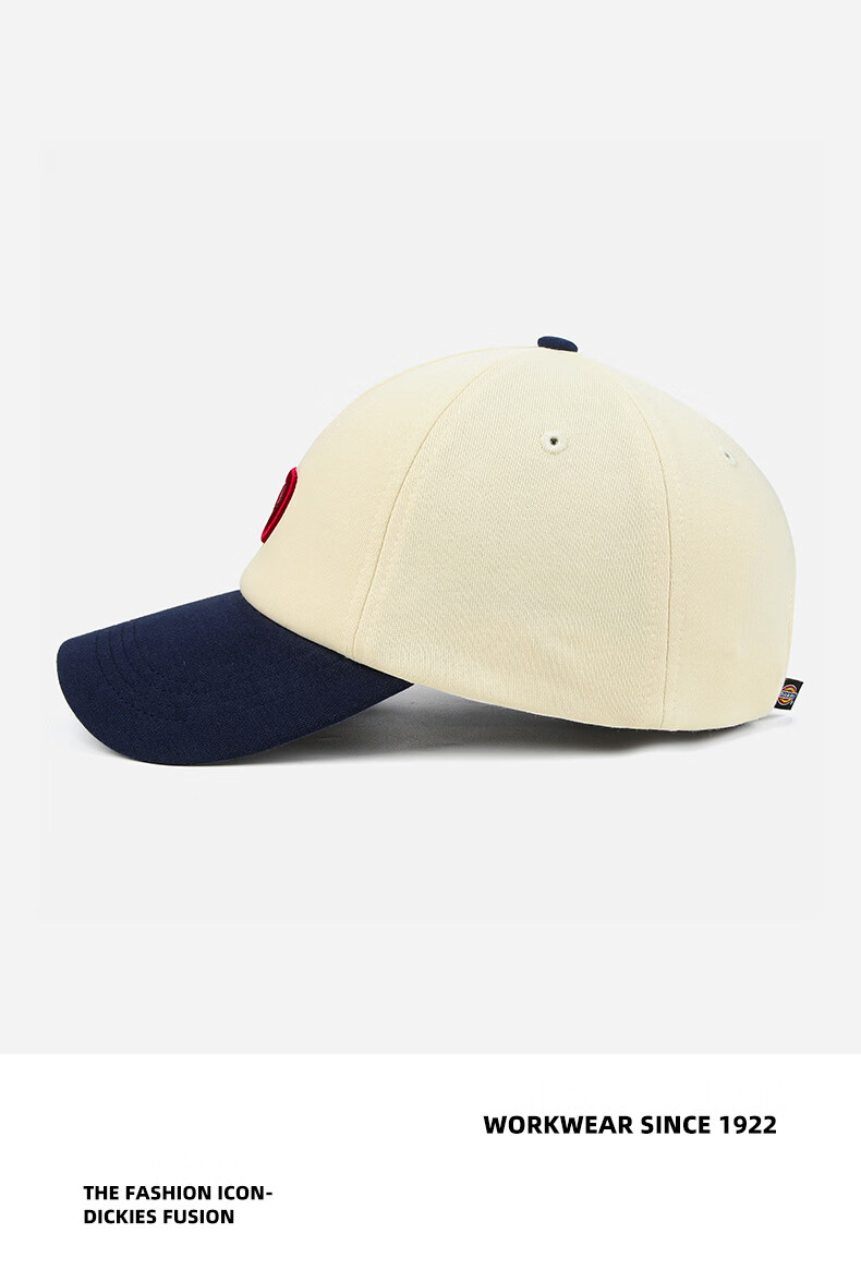 Dickies New American Style Colorblock Letter D Baseball Cap Unisex Soft Top Face-Flattering Embroidered Outdoor Duckbill Hat White 12