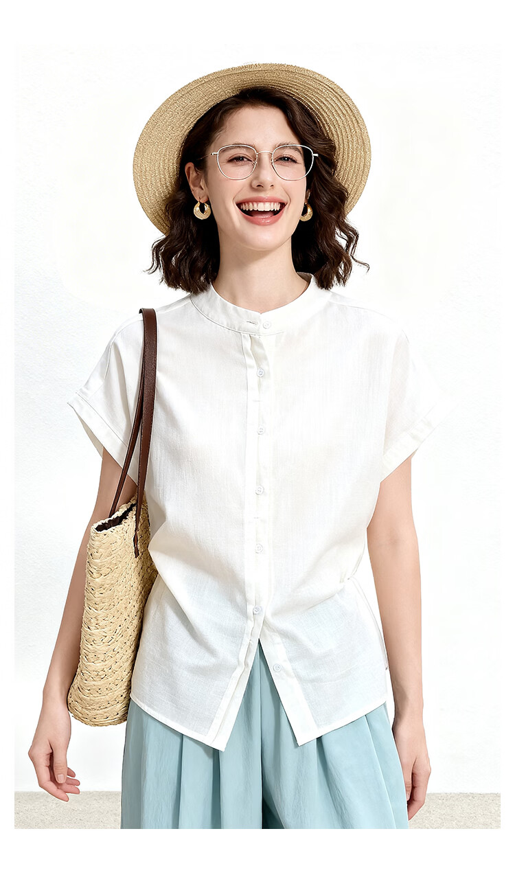 ENC Elegant Plain White Short Sleeve Shirt Literary Intellectual Style 2026 Women's Summer New Loose Comfortable Breathable Versatile Top 12