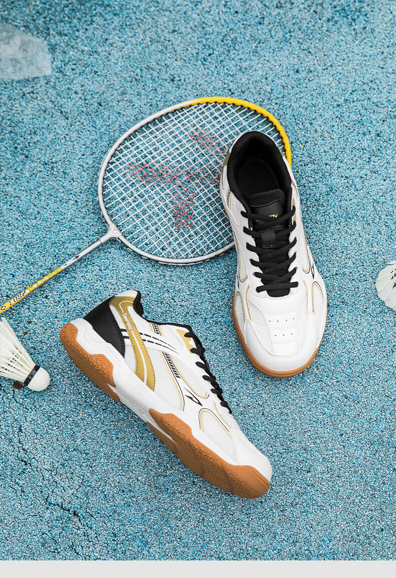 DEERWAY Unisex Badminton Shoes Professional Training Shock Absorption Durable Rubber Soft Sole Sports Shoes White Blue 43 11