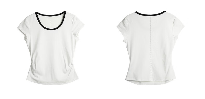 Olrain Eurielle Summer New Pleated Waist Slim Fit Color-Block Round Neck Short Sleeve T-Shirt Women Casual Top White XL 17