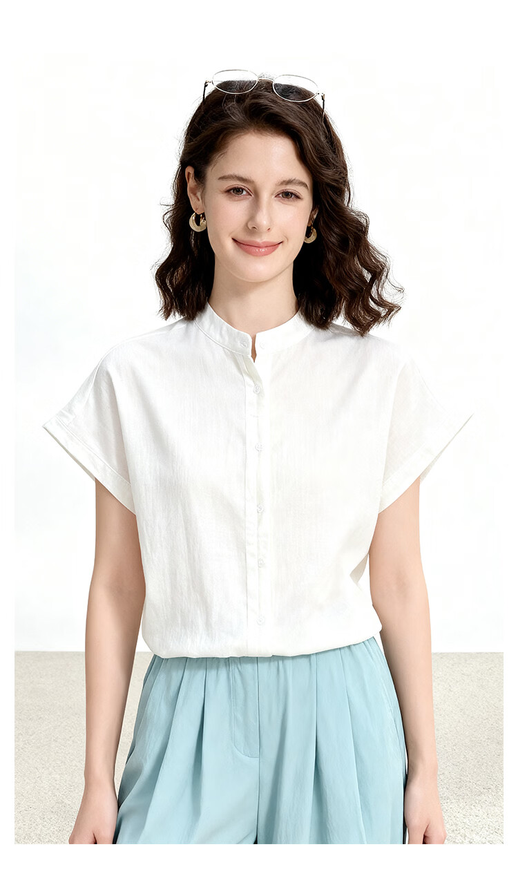 ENC Elegant Plain White Short Sleeve Shirt Literary Intellectual Style 2026 Women's Summer New Loose Comfortable Breathable Versatile Top 15