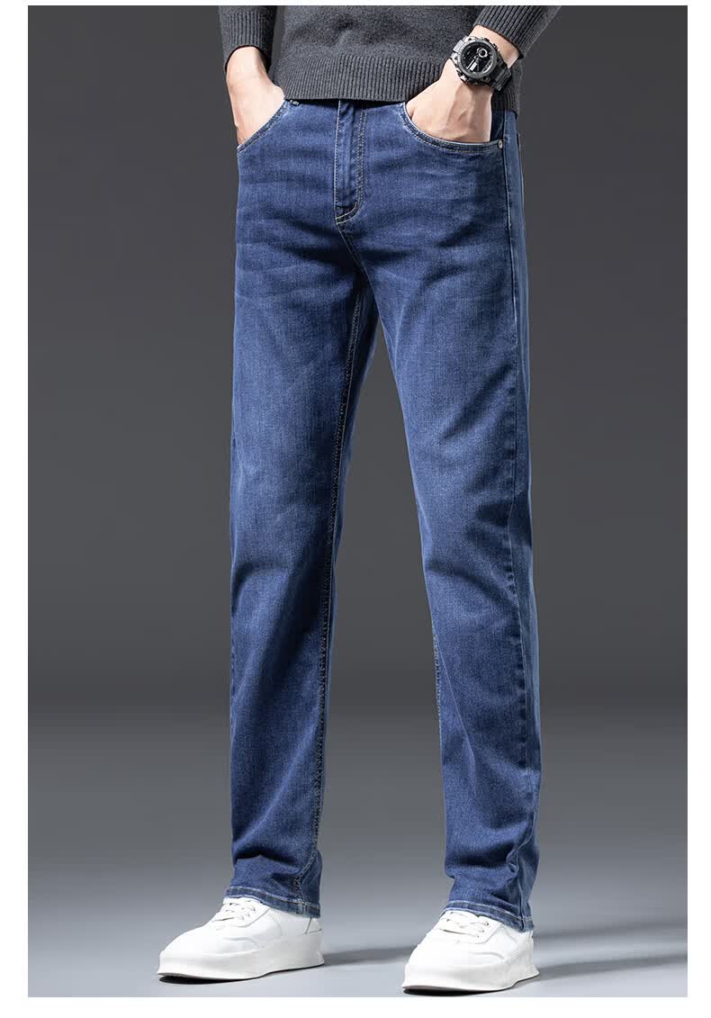 Romon [Cotton Stretch Soft] Men's Summer Slim Fit Straight Leg Breathable Elastic Denim Jeans Light Blue 34 11