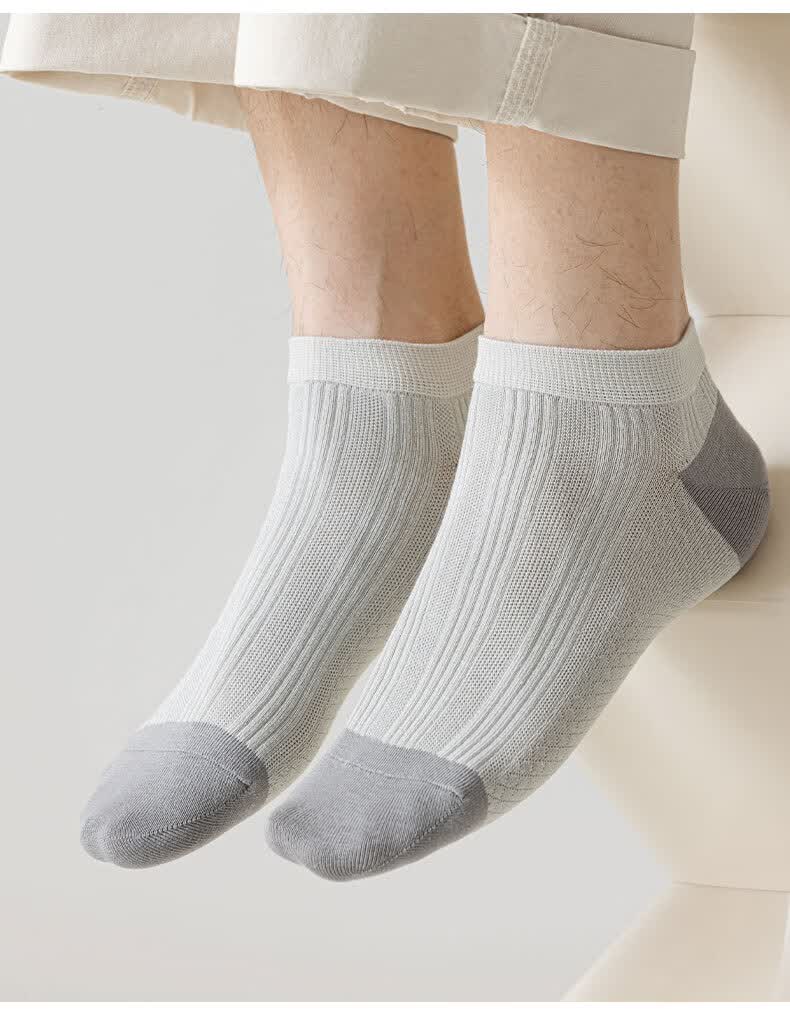 Mian Shisan Men's Short Socks Summer Thin Xinjiang Cotton Antibacterial Deodorant Mesh Breathable Low-Cut Socks 6 Pairs Pack 7