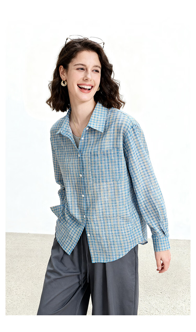 ENC Vintage Artistic Plaid Shirt Classic Trendy Versatile Blouse 2026 Women's Spring Summer Lightweight Sun Protection Top 13