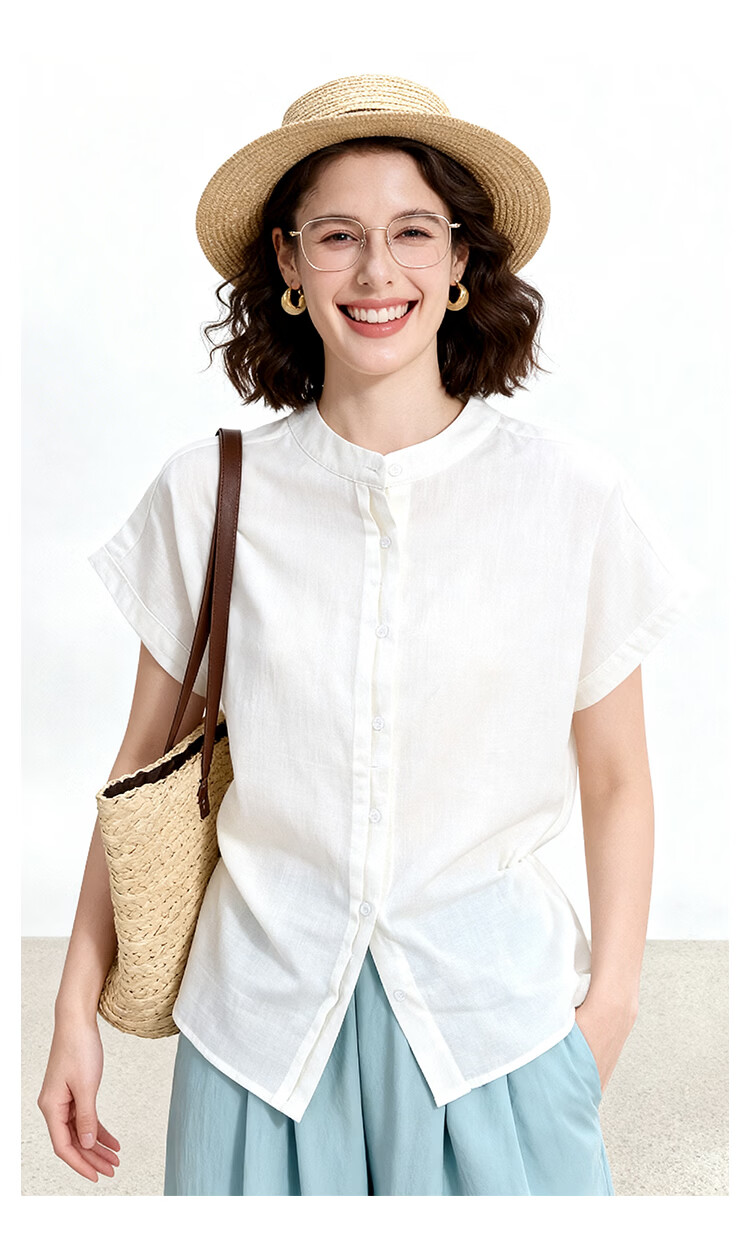 ENC Elegant Plain White Short Sleeve Shirt Literary Intellectual Style 2026 Women's Summer New Loose Comfortable Breathable Versatile Top 7