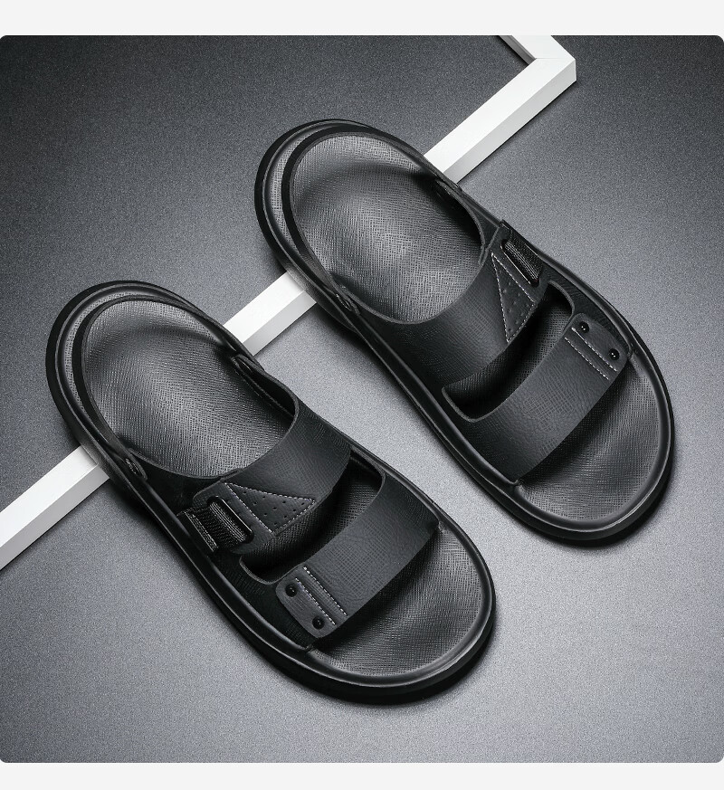 CARTELO Summer 2026 New Men's Leather Breathable Sandals Outdoor Slippers Odor-Free Beach Shoes K902 Black Size 40 6