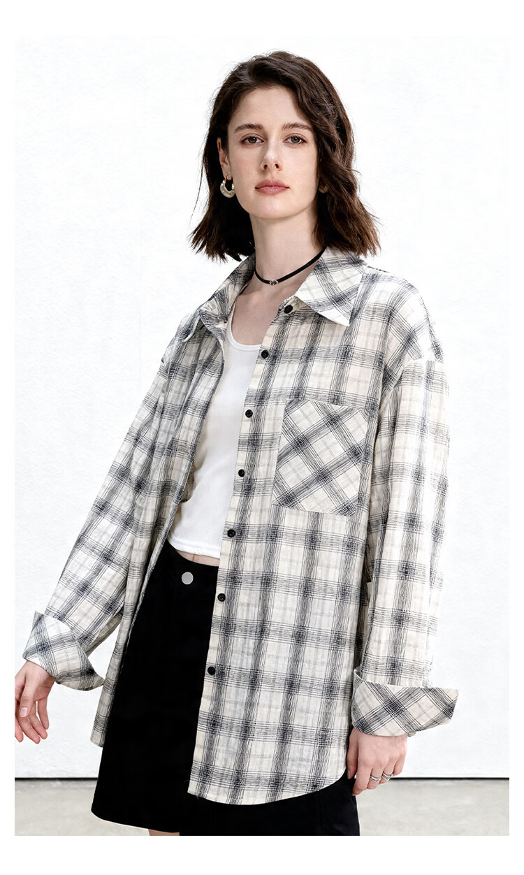 ENC Thin White Checkered Shirt Women Oversize Style 2026 Spring Summer Korean Loose Sun Protection Versatile Layering Top 7