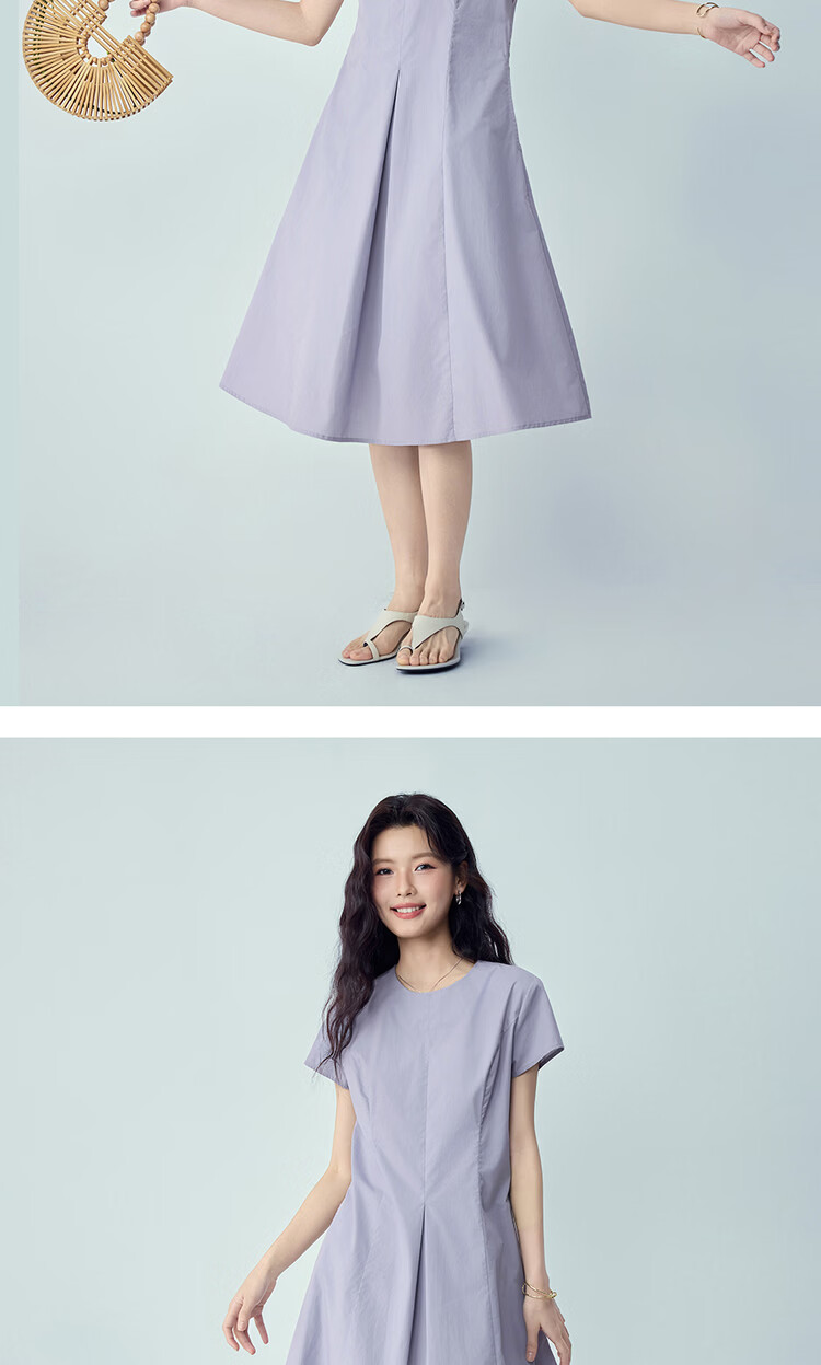 Giordano Women's Dress 2026 Summer New Pure Cotton Solid Color Round Neck Pleated Dress 13466241 13