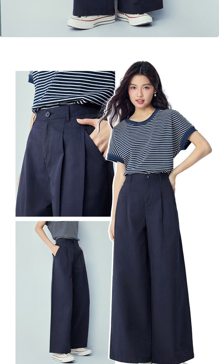 Giordano Women's Pants 2026 Summer Black Technology Cooling Pleated High-Waist Casual Wide-Leg Trousers 05416310 14